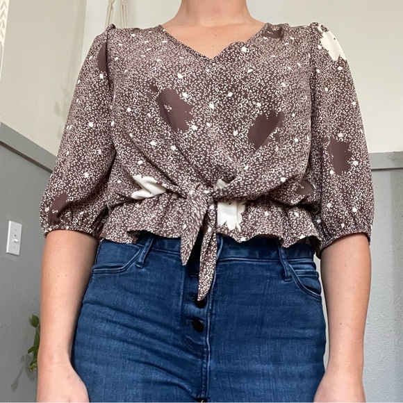 Taupe cheetah/ floral shirt - Picture 2 of 3